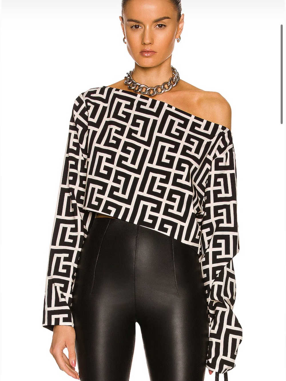 NWT Balmain Maxi Monogram Cropped Off the Shoulder Top - Size 34